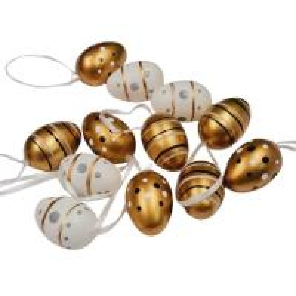 Набір "Яйця декоративні в тубусі міні" біло-золоті 4 см 12 шт 7039-0095