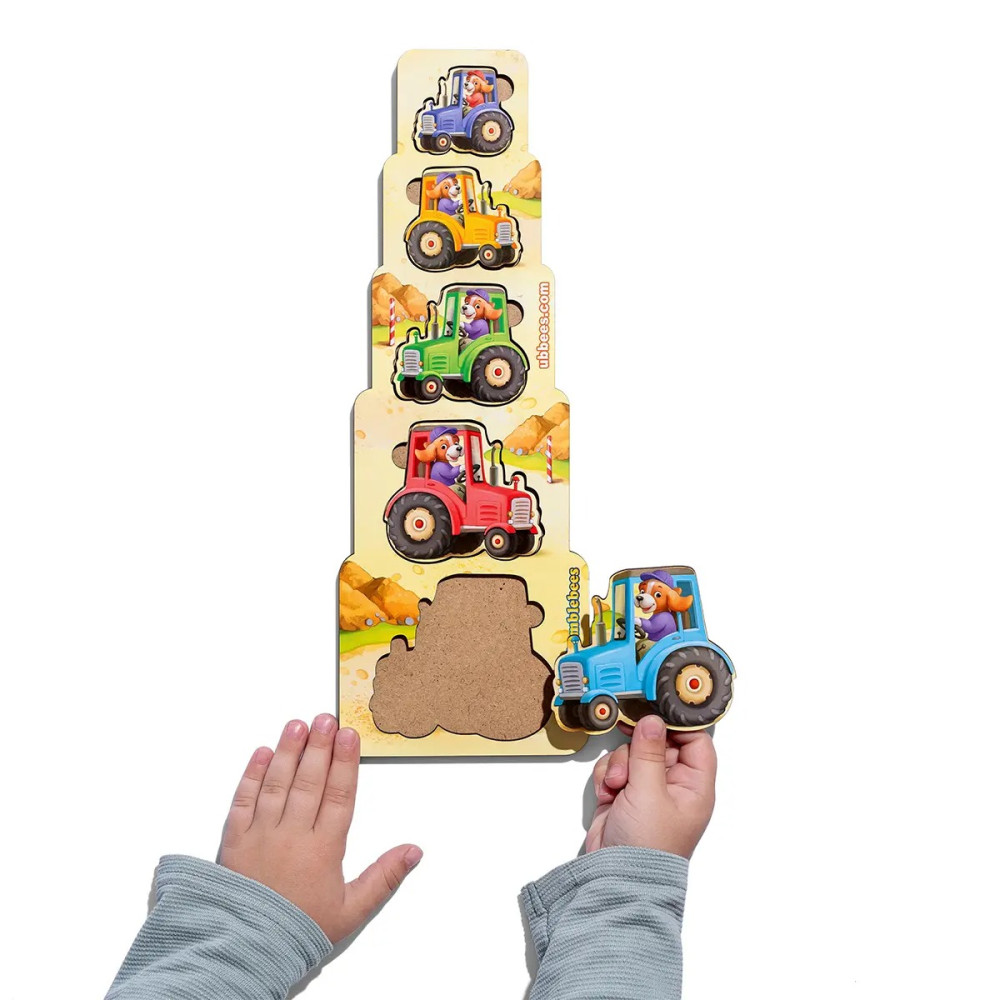 Сортер дерев'яний більше-менше 320x120x6 мм. "Цуценята-трактористи" (Дитяча розвиваюча гра)