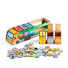 Комодик Сортер "Сортування сміття: Сміттєвоз"390x100x85 мм (Дерев'яні пазли для гри з дітьми) ПСФ129