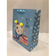 Пакет паперовий, 26х32х12 см Папір крейдований 140г/м2 Яскравий друк Pantone, матова ламінація, 2 пухнастих помпони на фронтальному GB-21122