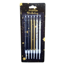 Свічки для торта три кольори золото (6 шт) 13 см 15457