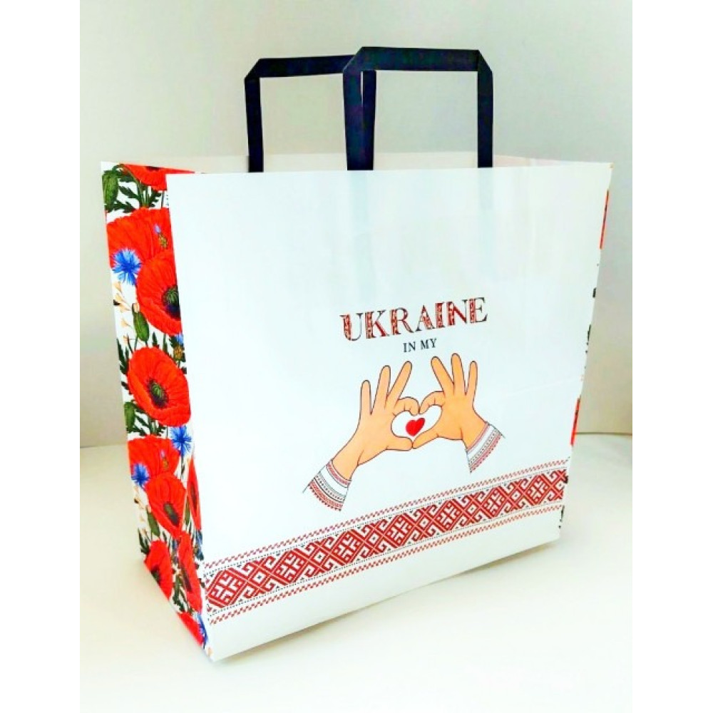 Пакет крафт ручки - прямокутні паперові кольорові, 32х15х30 см, папір 100 г/ м2 Крафт колір Білий KGB 323015 -32