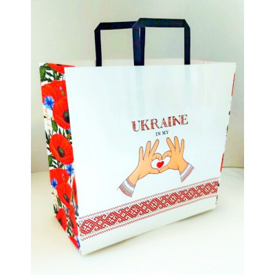 Пакет крафт ручки - прямокутні паперові кольорові, 32х15х30 см, папір 100 г/ м2 Крафт колір Білий KGB 323015 -32