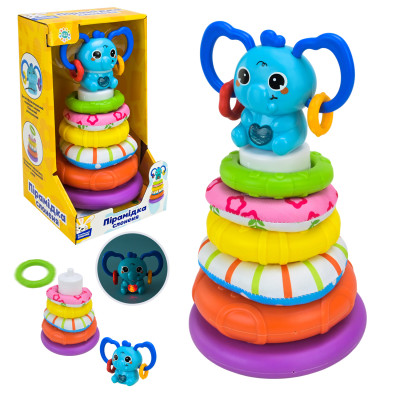 Пірамідка муз. арт. PL-724-85 "Сонячний зайчик",батар.у комплекті, кільця тканеві та пласт., р-р 23*13*13,  короб. 15,5*14,1*26,8см