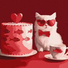 Набір для розпису по номерах "Кіт з тортом" 30х30см KHO6722