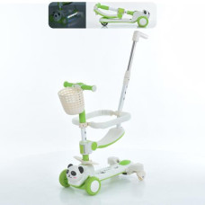 Самокат JR3-142-GR (1шт) 5в1(біговел, бат.ручка), метал+пластик, 3колеса, 2перед.120мм світло,заднє85мм світло, музика, світло, кермо ( 3 положення, m