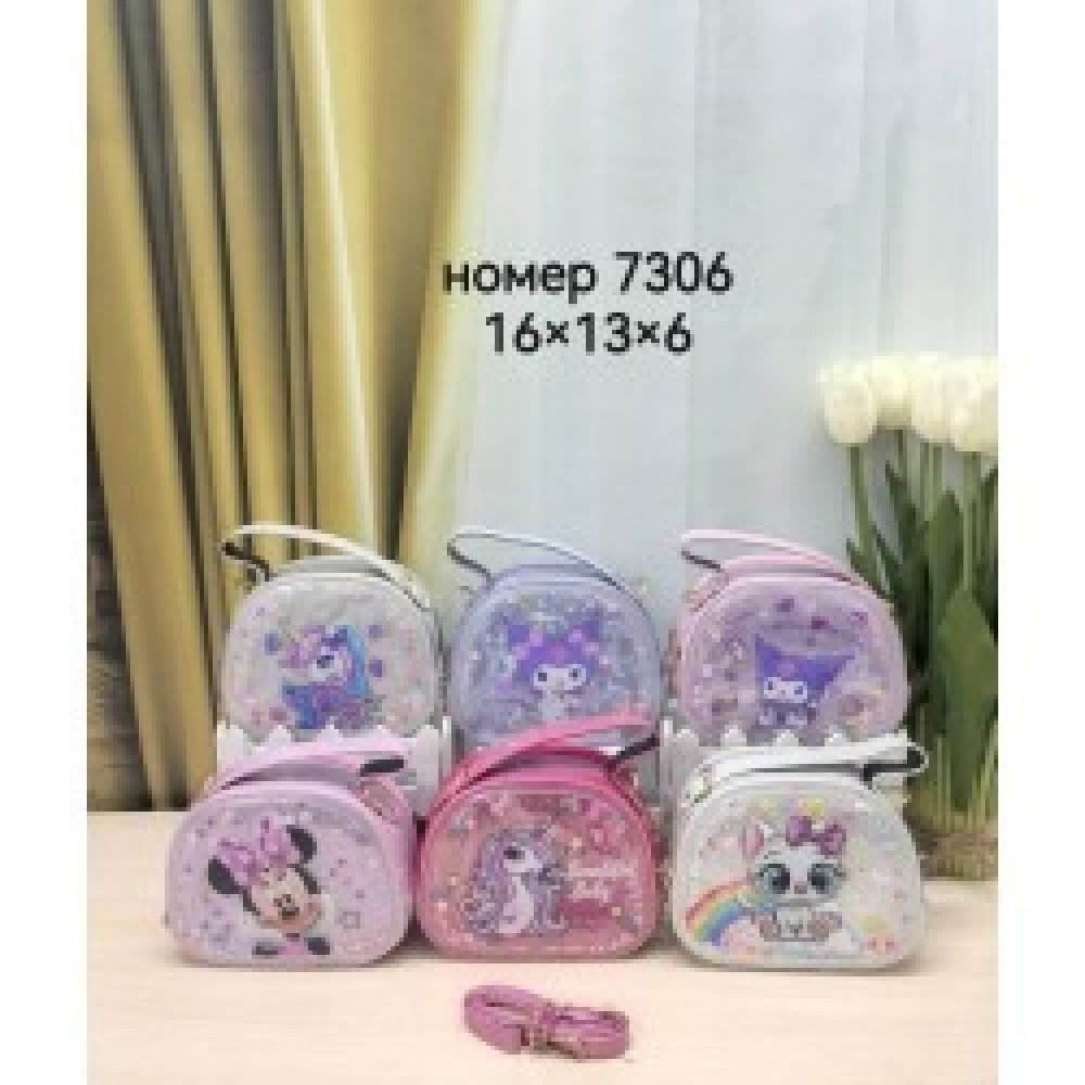 Сумка дитяча 7306 штучна шкіра 15*12*6с мікс кольорів, в упаковці