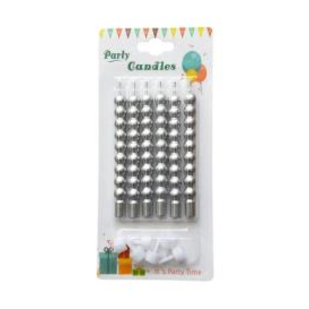 Свічки для торта Перлина срібло (6 шт) 8,5 см14920