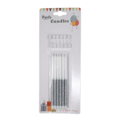 Свічки для торта "Олівець" біло-срібні 12 ШТУК 04500