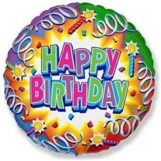 Фольгована Куля Коло Flexmetal "Happy Birthday серпантин і свічки" 18` 03145