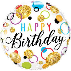 Фольговане коло «Happy Birthday. Золоті кружечки, кольорові кільця» 18' 10281