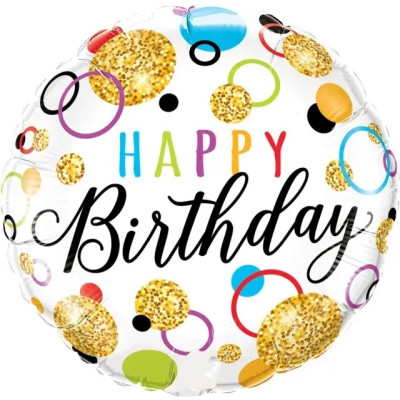 Фольговане коло «Happy Birthday. Золоті кружечки, кольорові кільця» 18' 10281