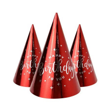 Святковий ковпак Хром "HappyBirthday" 15 см, червоний "Red" (10шт/уп) 71558