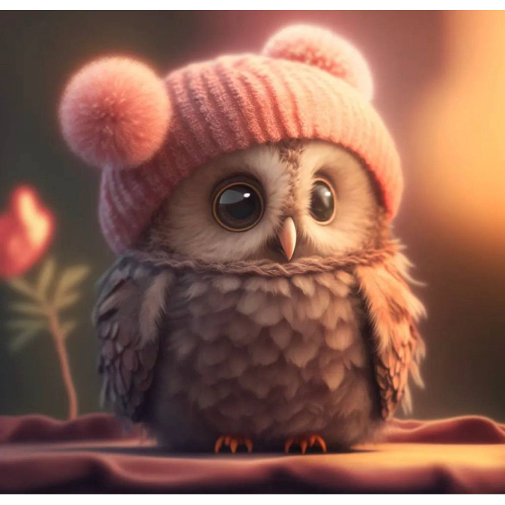 Алмазна мозаїка "Сова в рожевій шапочці" S10009, 20х20см, на рамці, ТМ Dreamtoys, 21х21х2,5см, в коробці