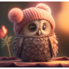 Алмазна мозаїка "Сова в рожевій шапочці" S10009, 20х20см, на рамці, ТМ Dreamtoys, 21х21х2,5см, в коробці