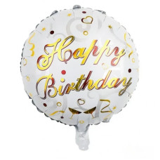 Фольгована кулька коло Happy birthday золотий напис на білому, конфетті 18" 13578