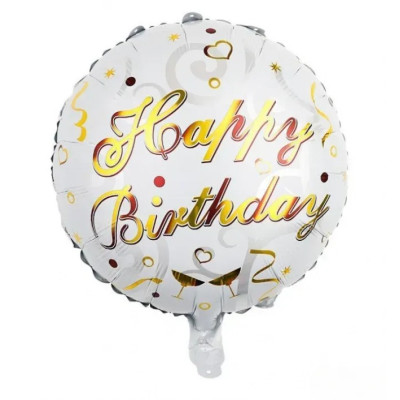 Фольгована кулька коло Happy birthday золотий напис на білому, конфетті 18" 13578