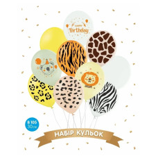 Набір повітряних кульок "Звірі Happy birthday", сафарі (10 шт) 30 см 12" 14744