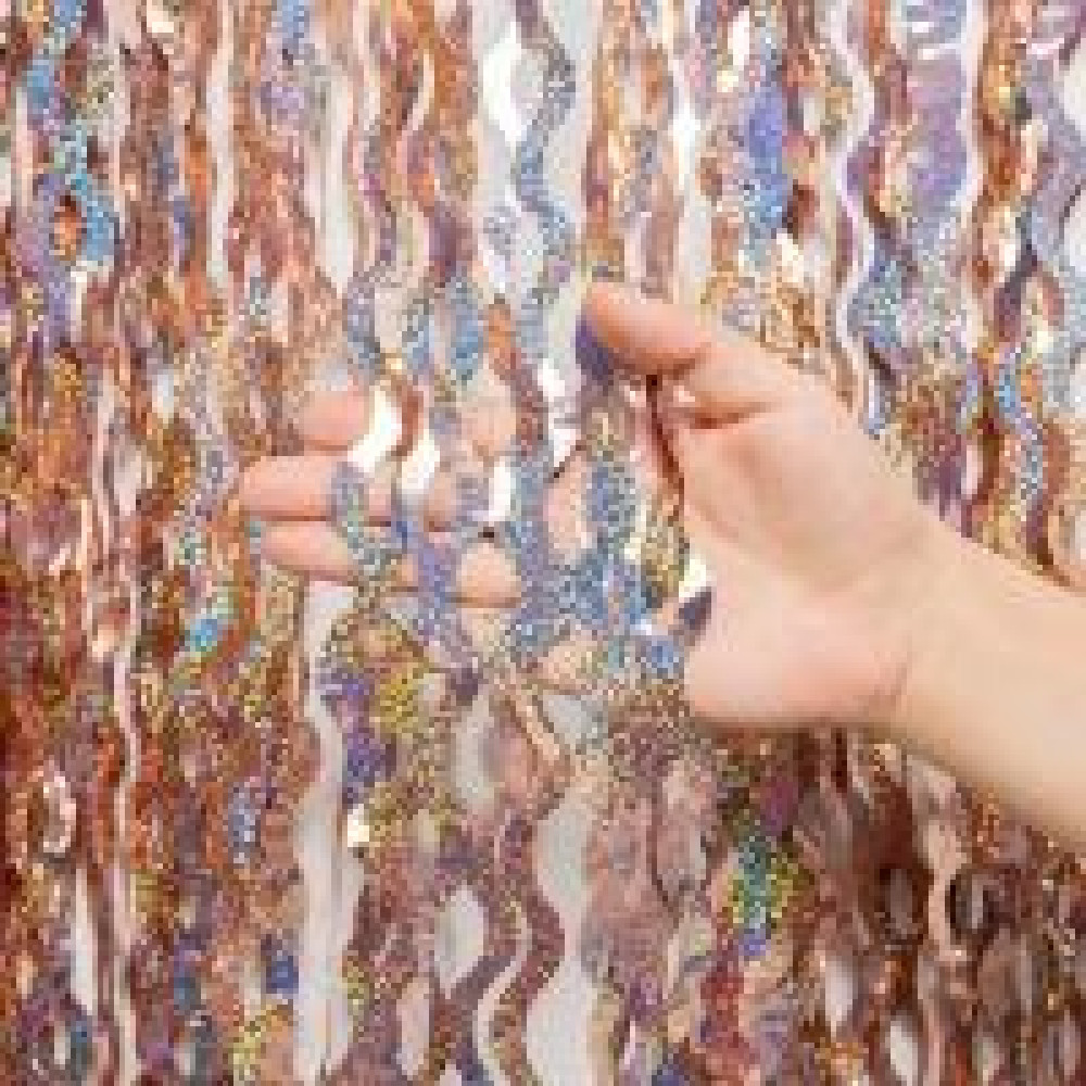 Хвиляста шторка для фотозони - рожеве золото голограма 1x2м 13545