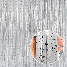 Декоративна шторка для фотозони - срібло чорні зірки 1x2м 12262