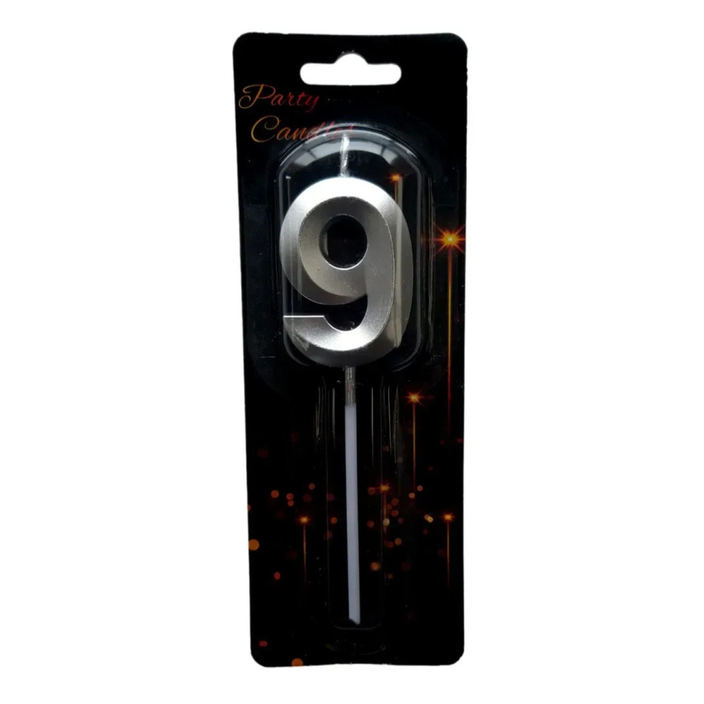 Свічка цифра маленька 3D срібло 9 (4,5 см) 13920