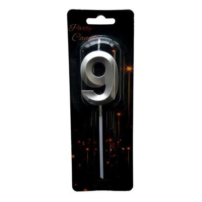 Свічка цифра маленька 3D срібло 9 (4,5 см) 13920