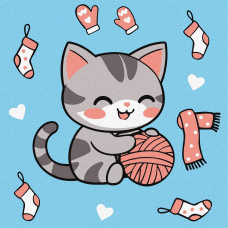 Набір для розпису по номерах для дітей "Котик і клубочок (картина №2)" 25х25см KHO1234