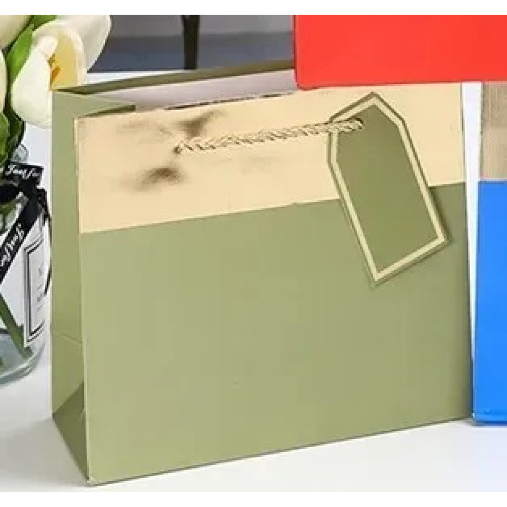 Пакет подарунковий "Золота смуга" Оливковий Горизонтальний Великий (L 38х32х12 см) 15063