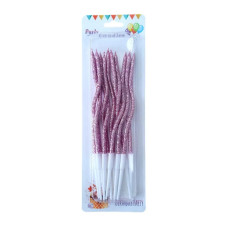 Свічки для торта Хвилясті кручені рожевий глітер (12 шт) 15 см 15123