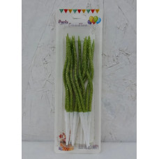 Свічки для торта Хвилясті кручені зелений глітер (12 шт) 15 см 15120S