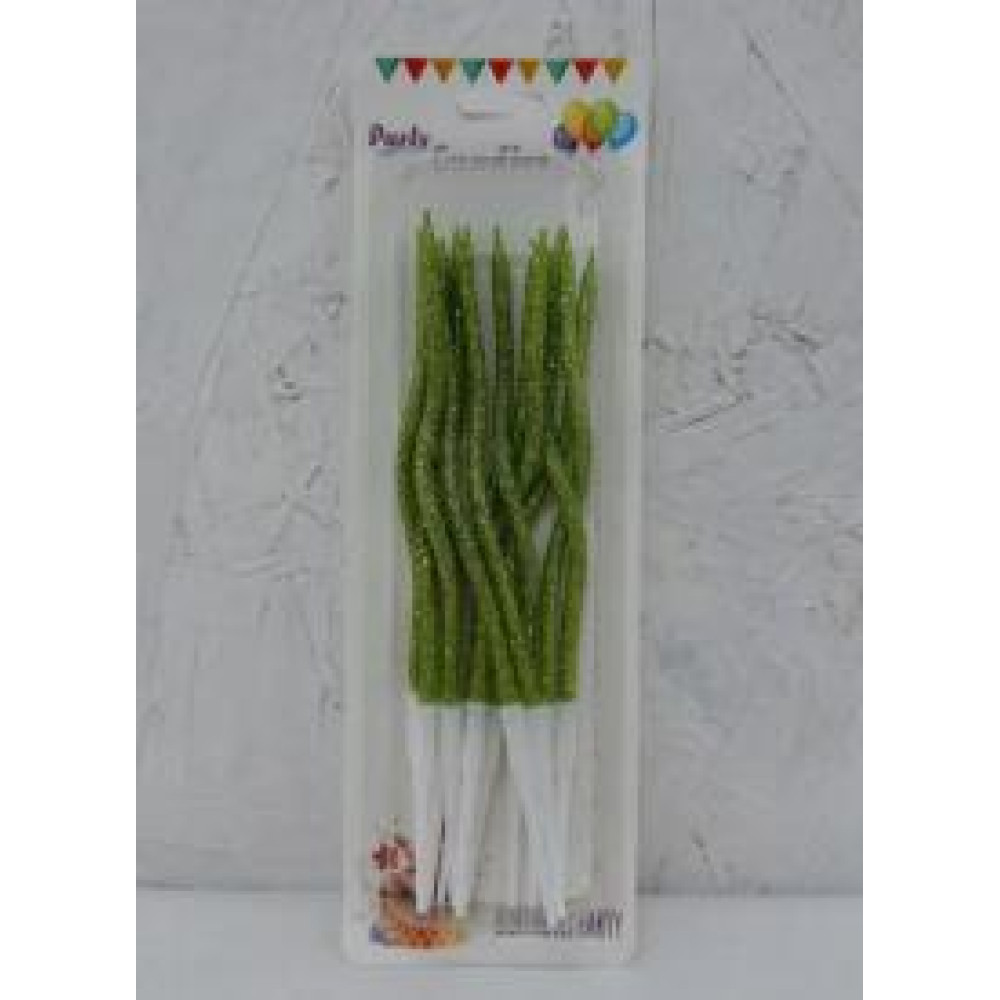 Свічки для торта Хвилясті кручені зелений глітер (12 шт) 15 см 15120S