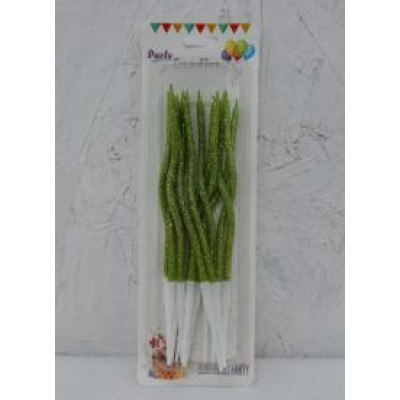 Свічки для торта Хвилясті кручені зелений глітер (12 шт) 15 см 15120S