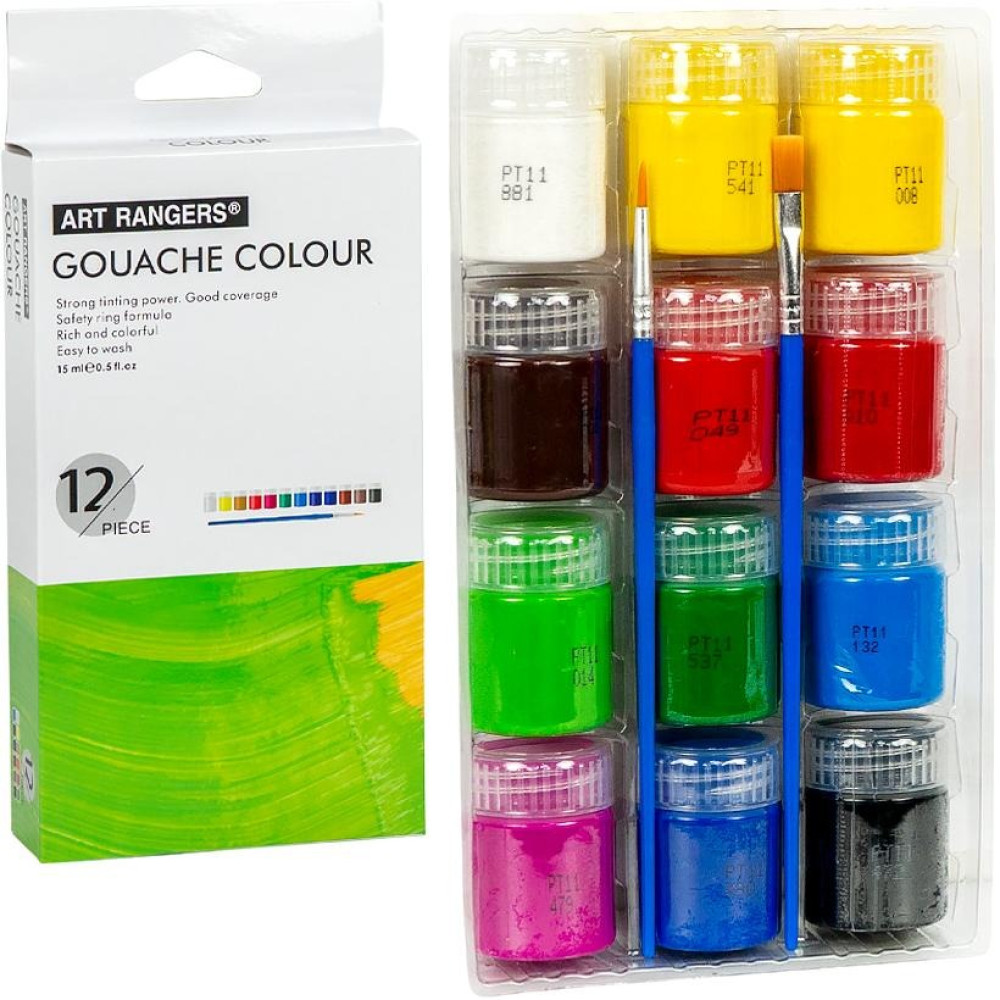 Фарби 15 мл "Art Ranger" 12 кольорів "Gouache" з пензлями WX02.T12015-2