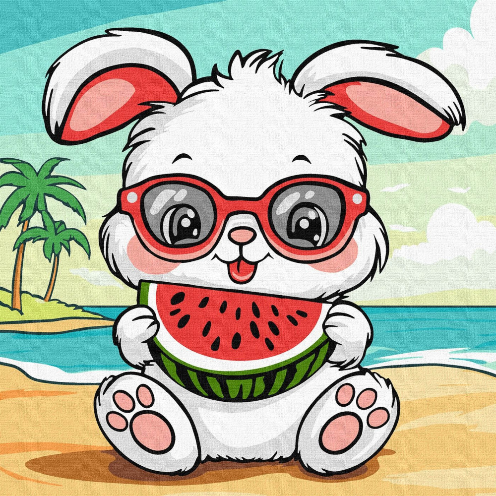 Набір для розпису по номерах для дітей "Літо. Зайчик з кавуном" 25х25см KHO1257