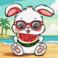 Набір для розпису по номерах для дітей "Літо. Зайчик з кавуном" 25х25см KHO1257