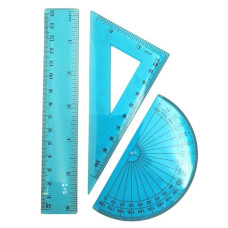 Набір лінійка 15см + трикутник 12см + транспортир, синій, пластик, 9-601-06, БАРВІНОК