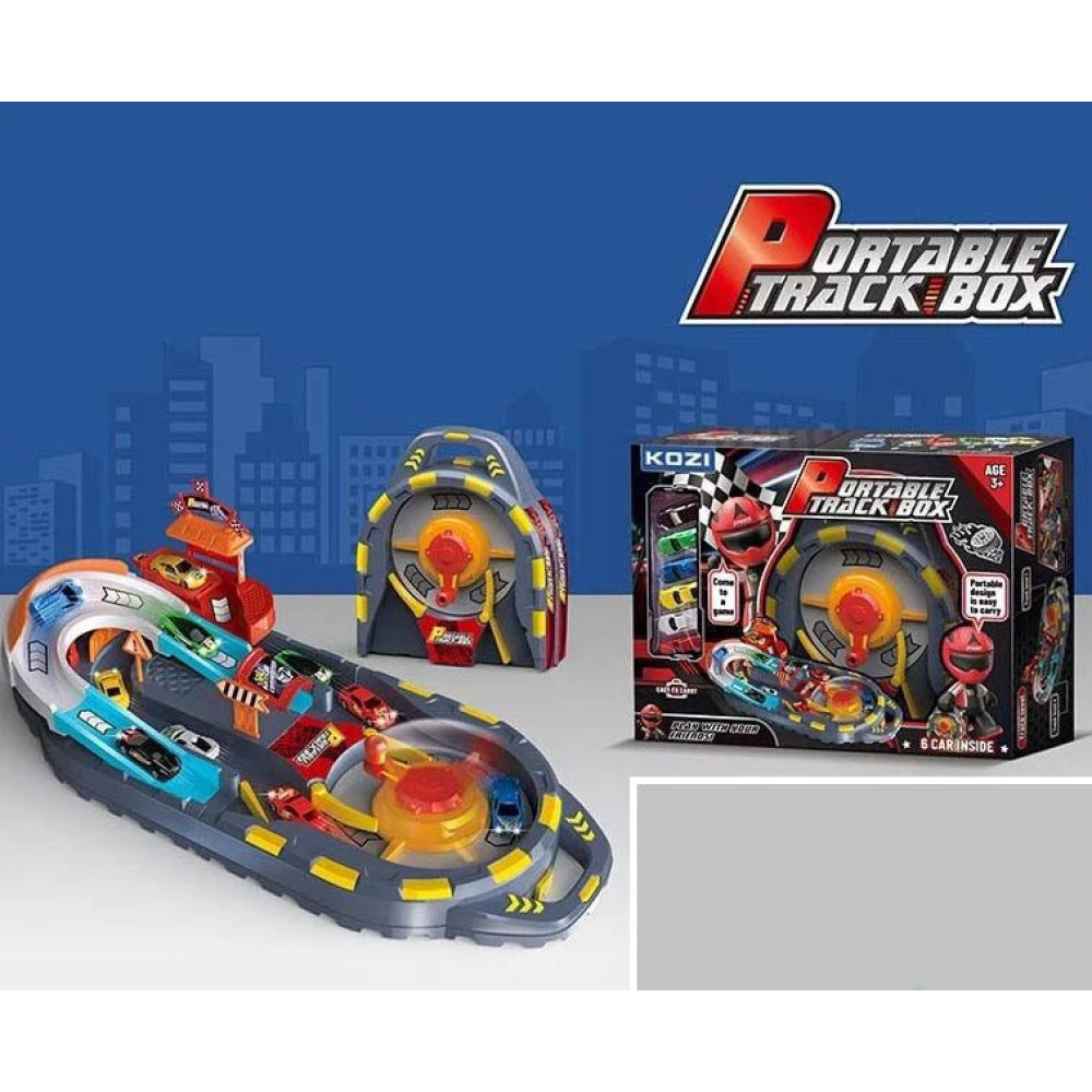 Автотрек QL 906, складаний, платформа, що обертається, 6 машинок, в коробці