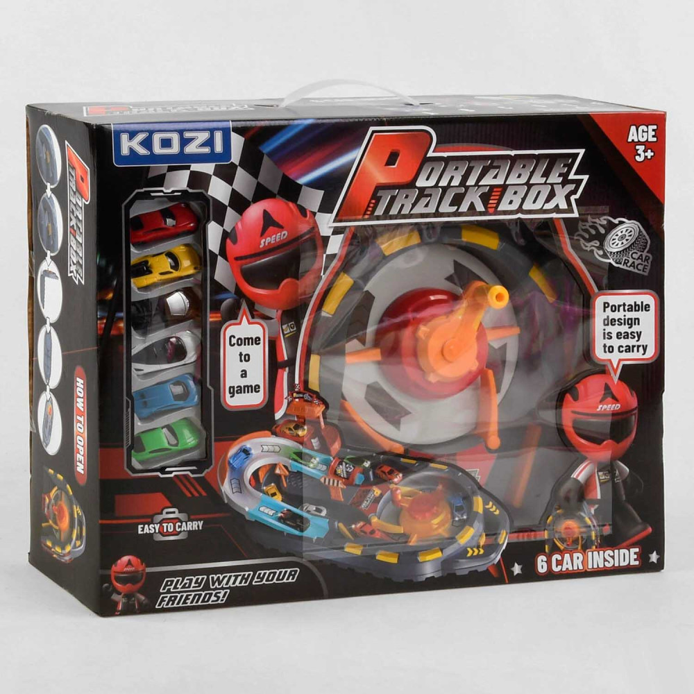 Автотрек QL 906, складаний, платформа, що обертається, 6 машинок, в коробці