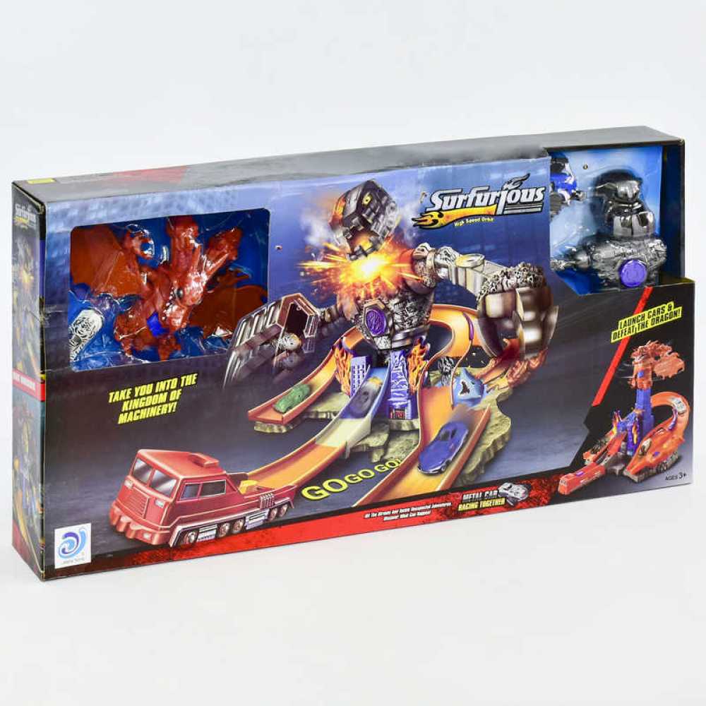 Гоночний автотрек 2 в 1 "Битва з роботом і драконом"