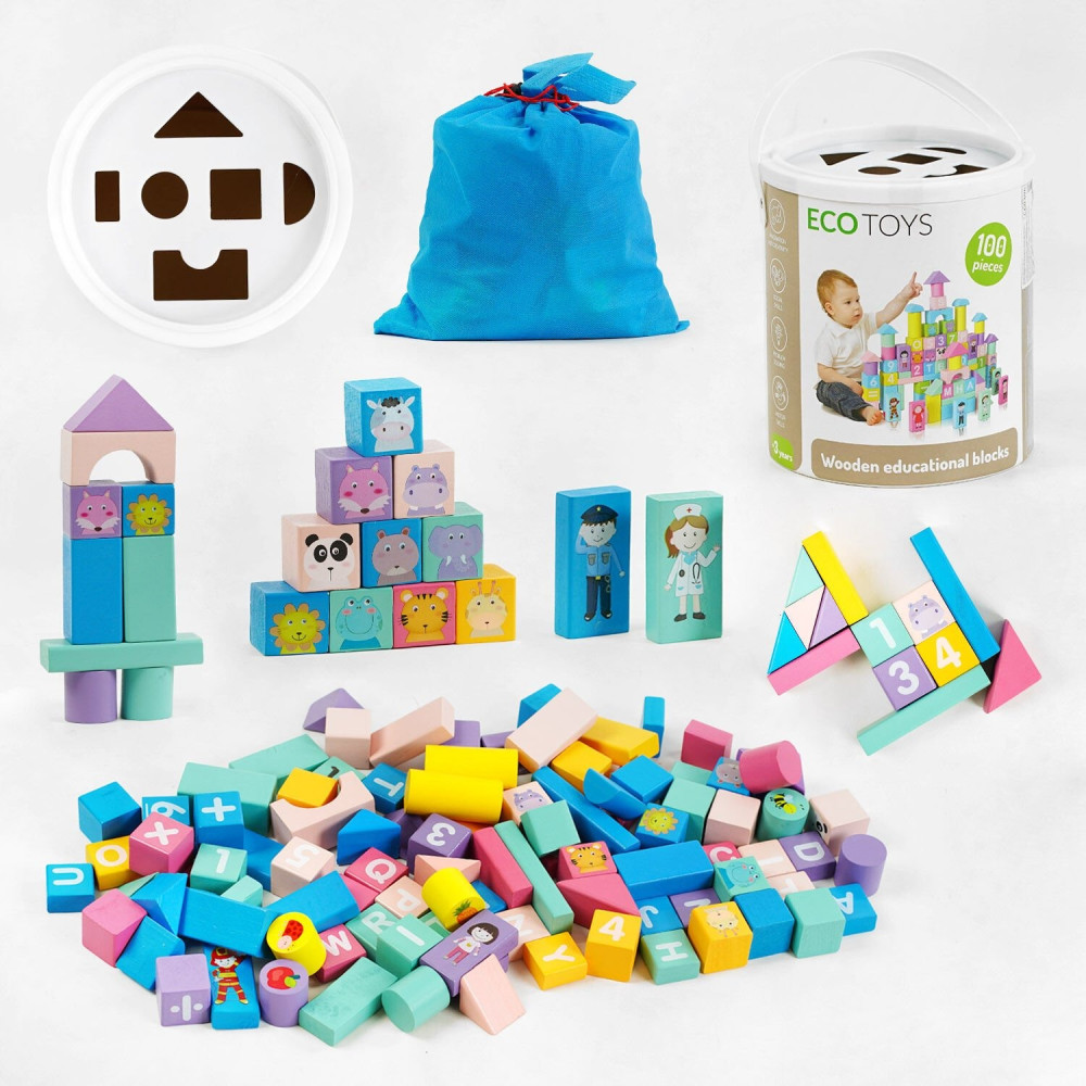 Конструктор C 60396, дерев’яний, 100 елементів, сортер, у відрі