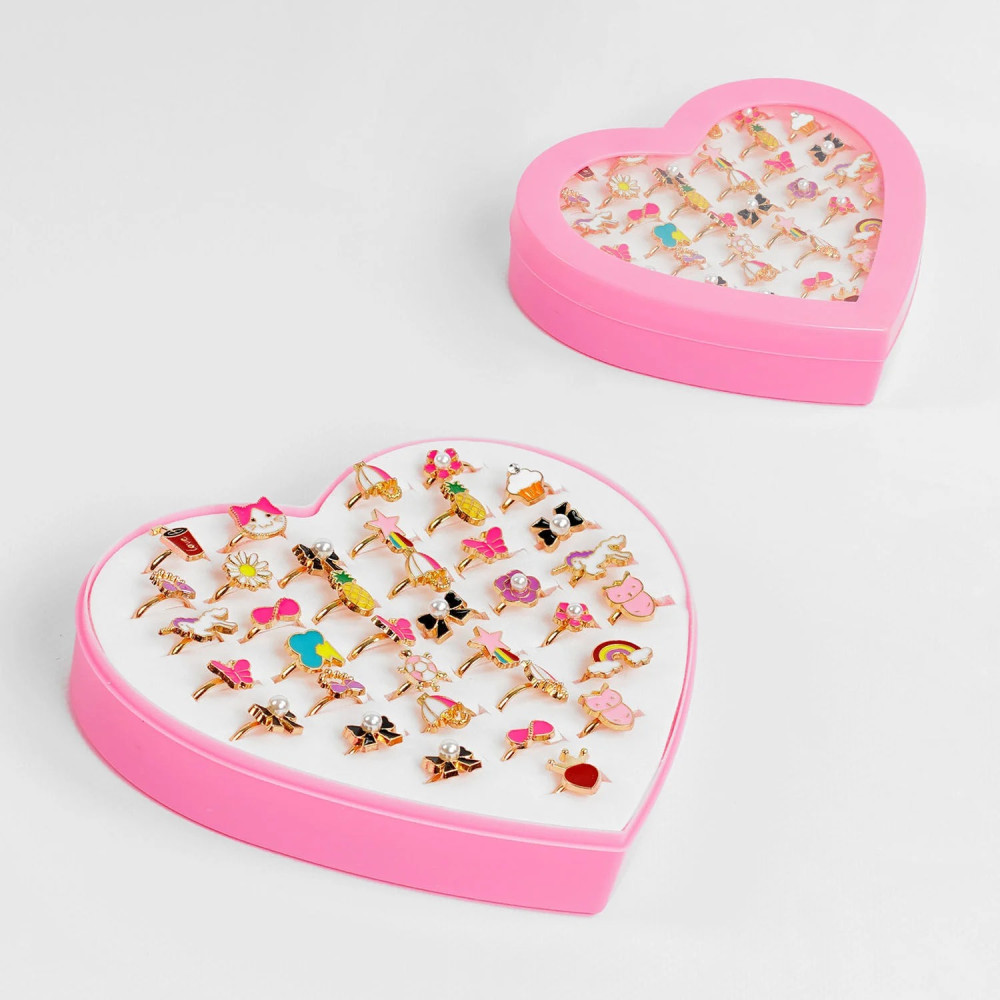 Набір прикрас С 55937 "Каблучки з емаллю", 36 штук в наборі, регулювання розміру, в коробці