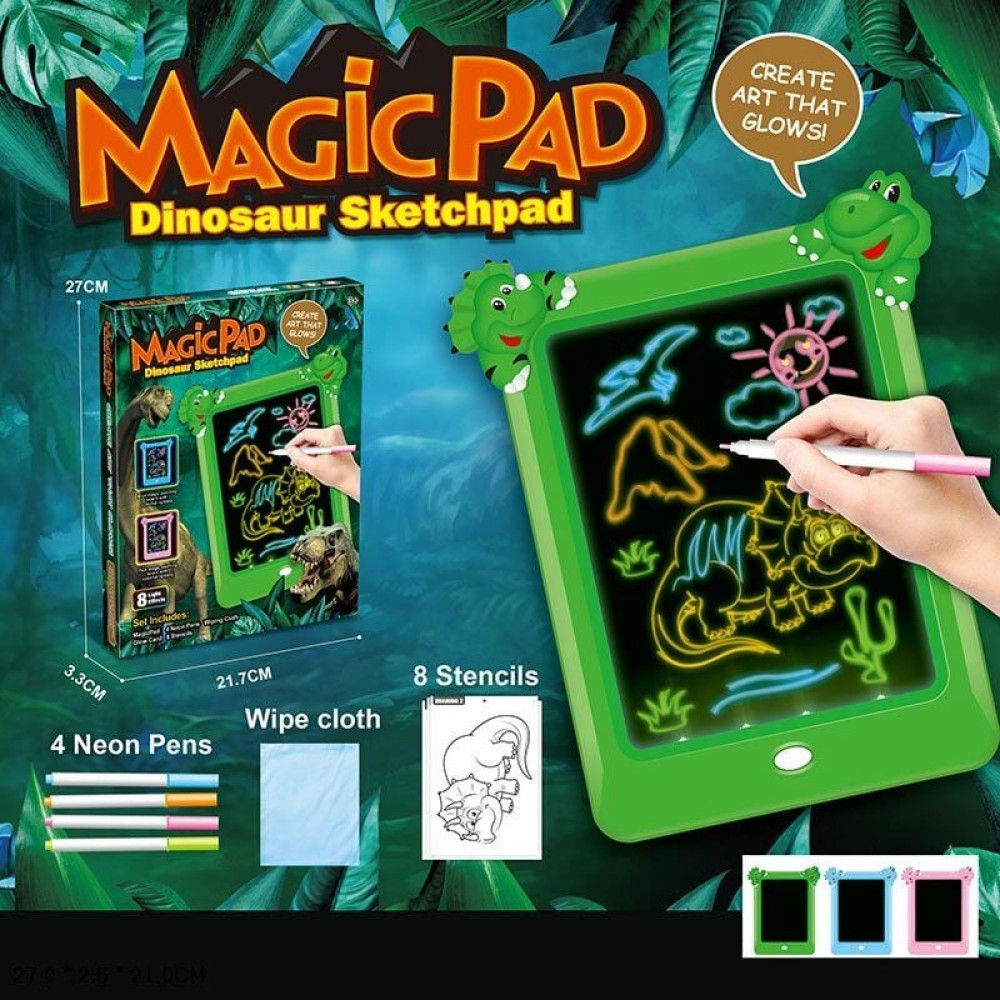 Дошка для малювання D 4238, 3 кольори, 8 світлових ефектів, 4 неонові фломастери, трафарети, в коробці