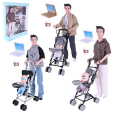 Лялька A 787-1, тато з донечкою, візочок, ноутбук, чашка, висота 30 см, в коробці