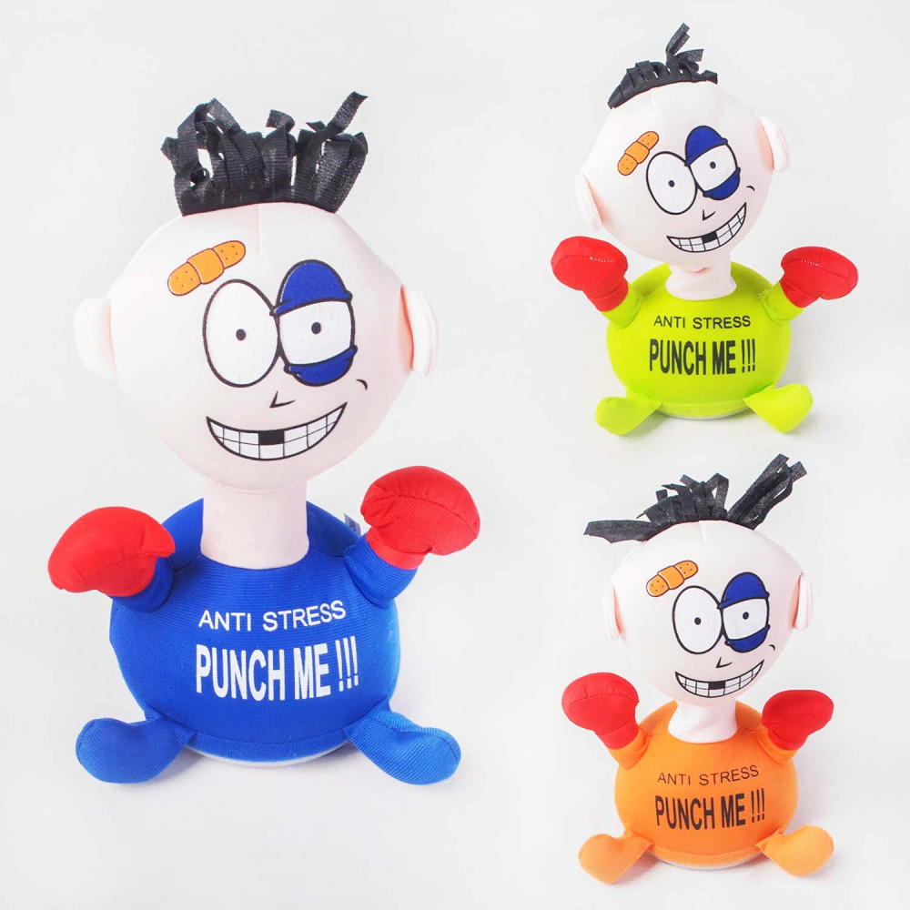 М'яка іграшка антистрес "Удар мене" C 50092, 3 кольори, на батарейках, датчик на голові, з присосками, 25 см, у пакеті