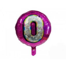 Куля кругла ЦИФРА з голограмою малинова "0" 18, 5579