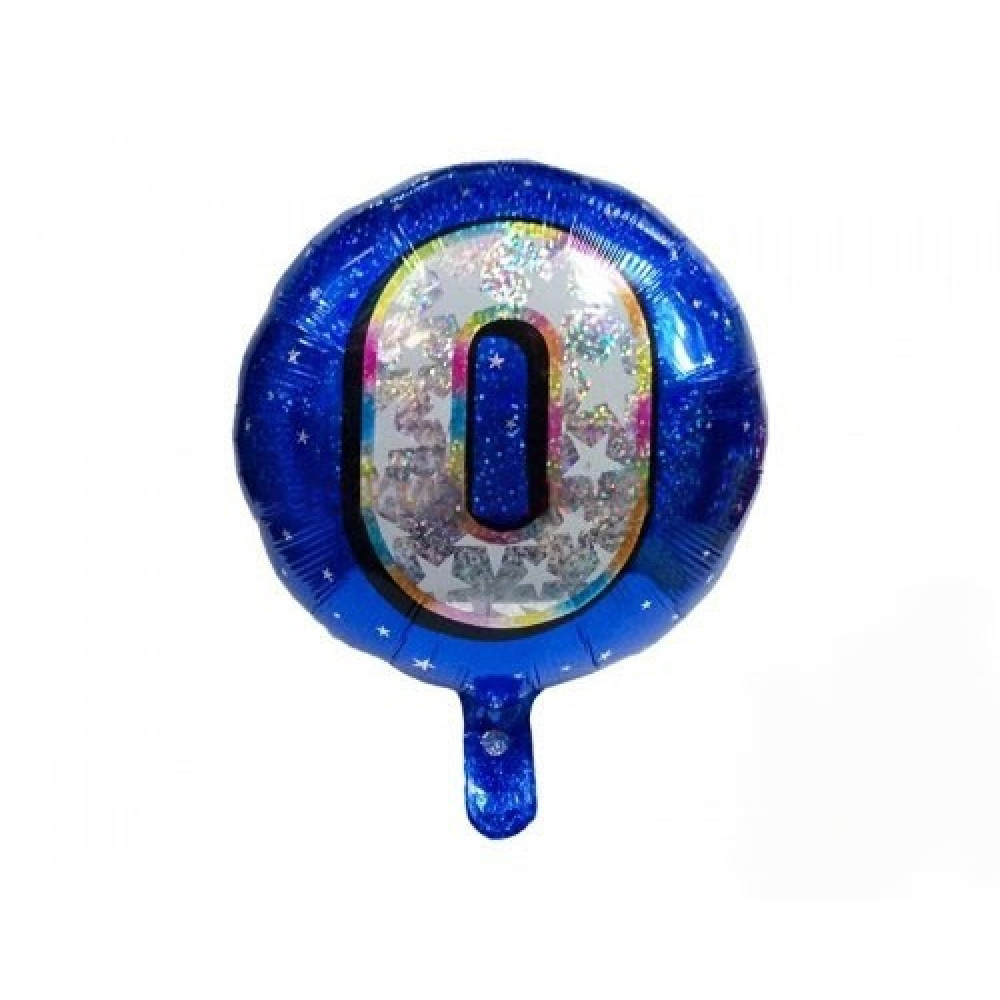 Куля кругла ЦИФРА з голограмою синя "0" 18, 5569