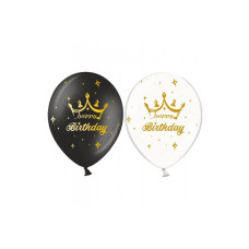 Латексна Куля Sharoff BelBal "Happy Birthday корона", 5 ст друк" чорний/білий