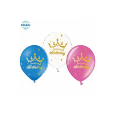 Латексна кулька Belbal "Happy Birthday корона" пастель мікс