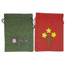 Торбинка лляна 20×15, з ручною вишивкою та дерев'яним декором T-TER