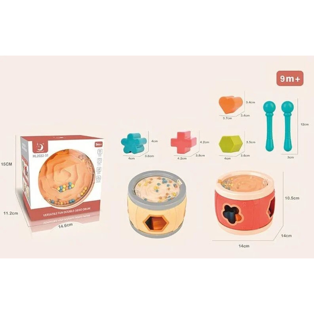 Логічний барабан HL 2022-31, 2 кольори, сортер, лабіринт, 4 фігурки, у коробці